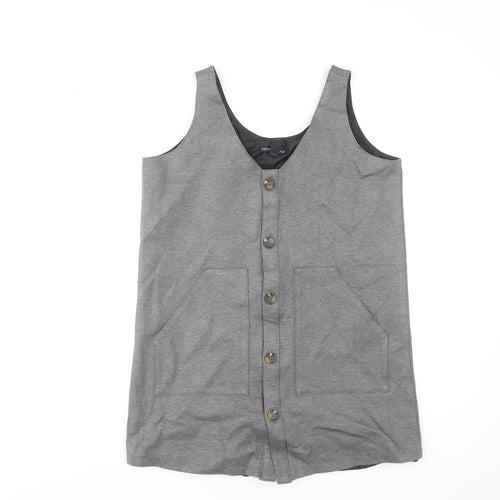 NEXT Women Grey Petite Size 14 Pinafore Button Work Dress