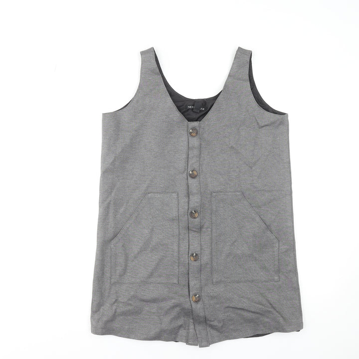 NEXT Women Grey Petite Size 14 Pinafore Button Work Dress