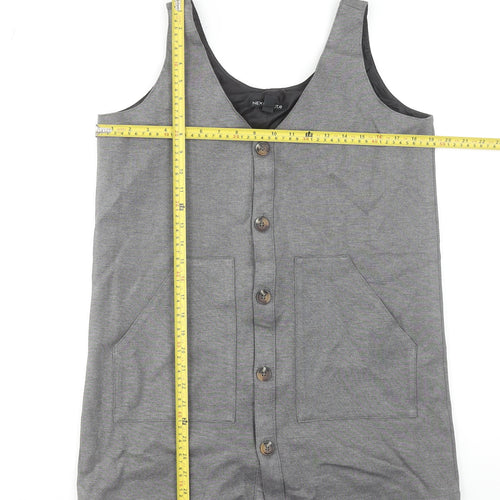NEXT Women Grey Petite Size 14 Pinafore Button Work Dress
