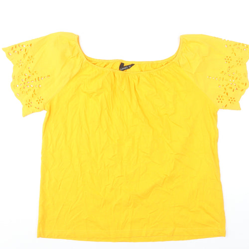 Dunnes Stores Womens Yellow Cotton Embroidered Tunic Blouse Size 12