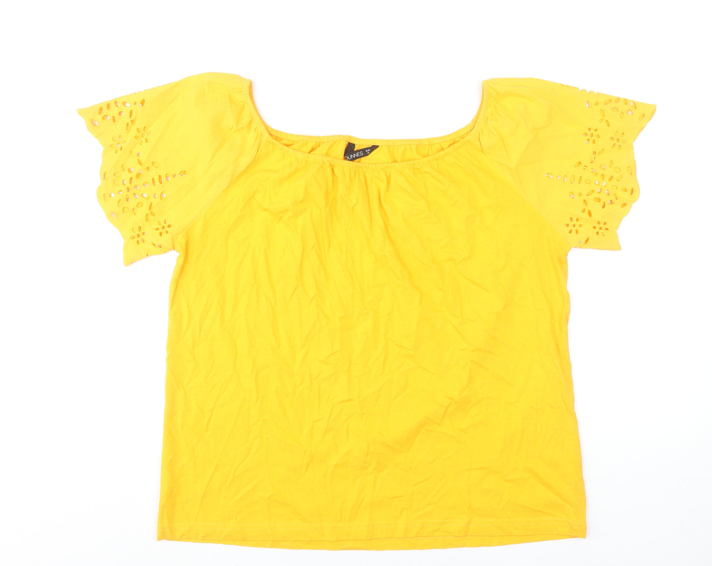 Dunnes Stores Womens Yellow Cotton Embroidered Tunic Blouse Size 12