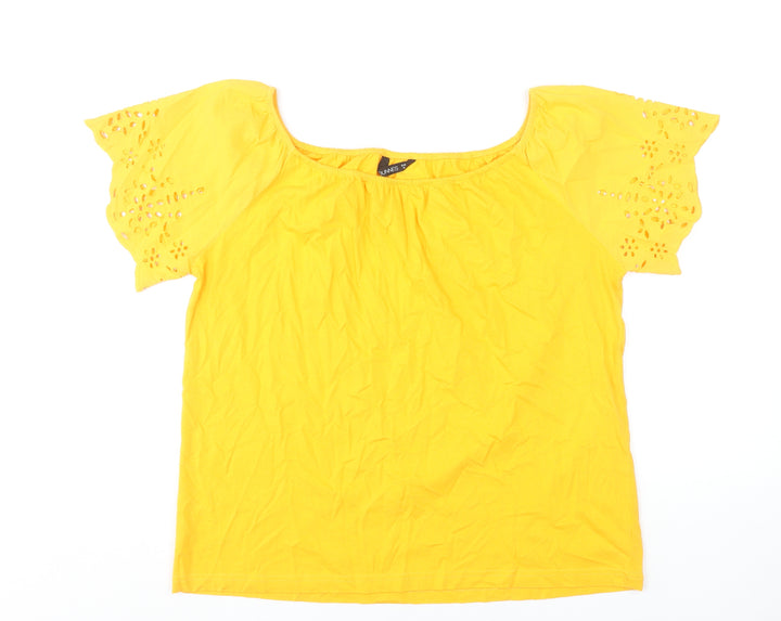 Dunnes Stores Womens Yellow Cotton Embroidered Tunic Blouse Size 12