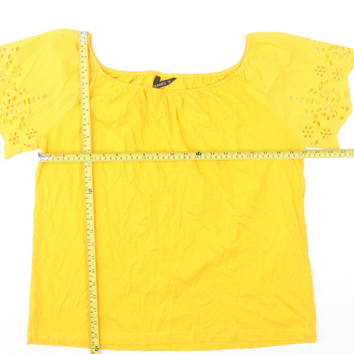 Dunnes Stores Womens Yellow Cotton Embroidered Tunic Blouse Size 12