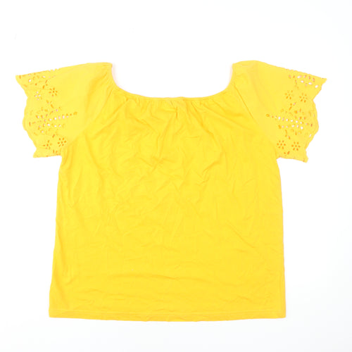 Dunnes Stores Womens Yellow Cotton Embroidered Tunic Blouse Size 12
