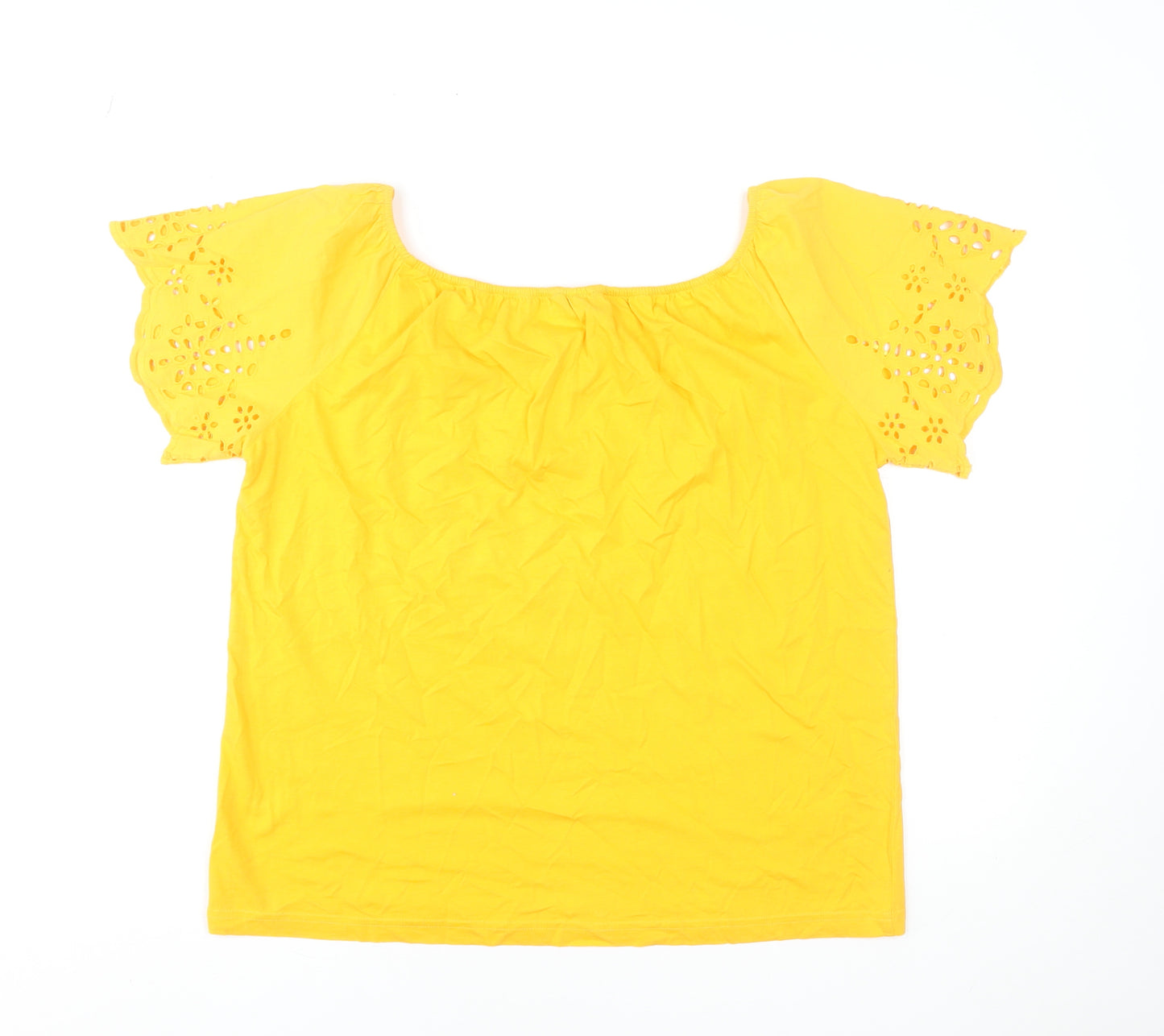 Dunnes Stores Womens Yellow Cotton Embroidered Tunic Blouse Size 12