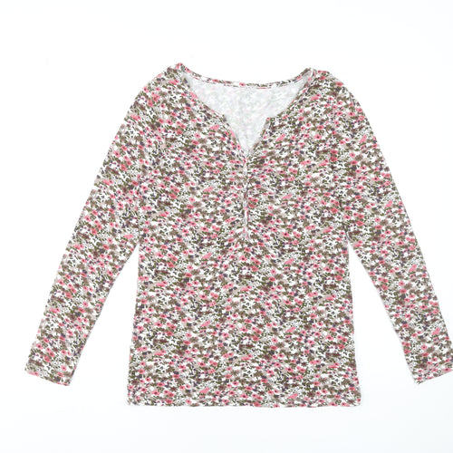Cheer Womens Floral Jersey Henley Long Sleeve Blouse Size 14 Multicoloured