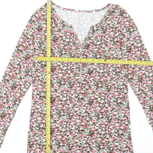 Cheer Womens Floral Jersey Henley Long Sleeve Blouse Size 14 Multicoloured