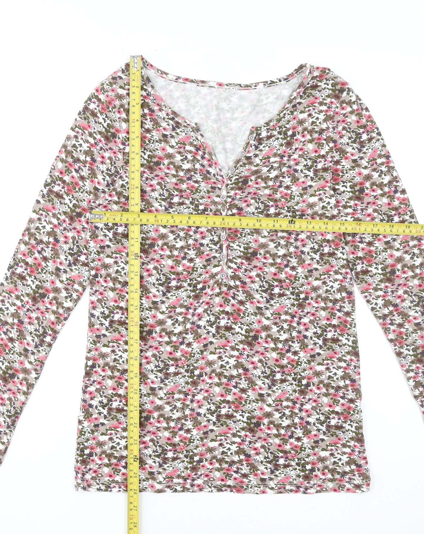 Cheer Womens Floral Jersey Henley Long Sleeve Blouse Size 14 Multicoloured