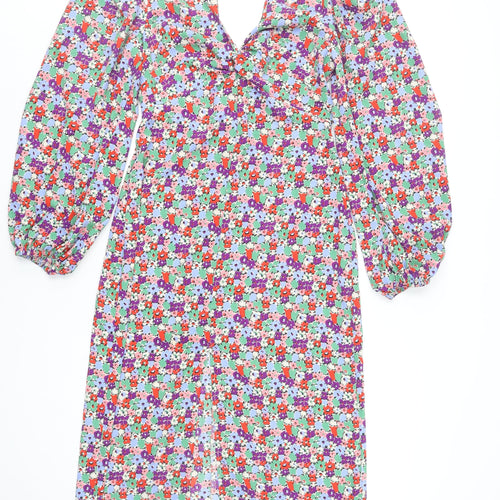 Topshop Women’s Multicoloured Floral Fit & Flare V-Neck Dress Size 10