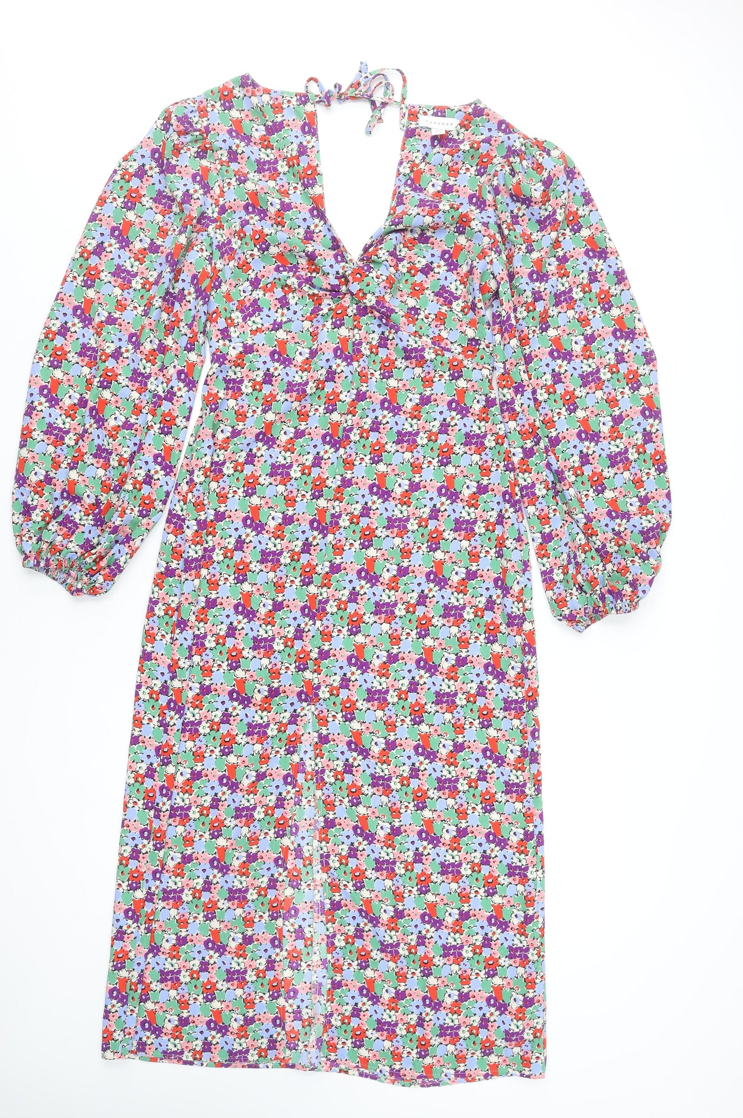 Topshop Women’s Multicoloured Floral Fit & Flare V-Neck Dress Size 10