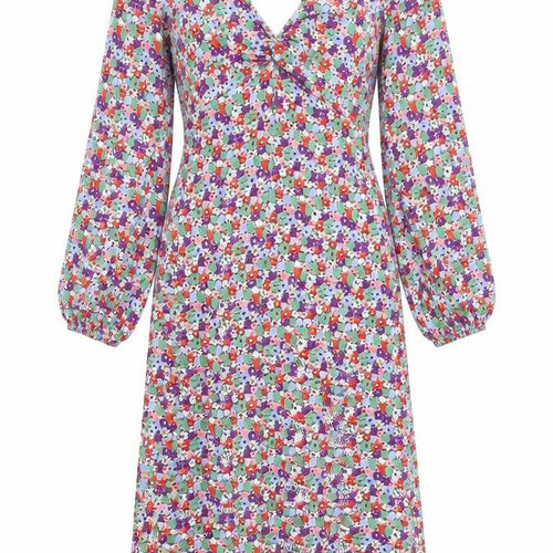 Topshop Women’s Multicoloured Floral Fit & Flare V-Neck Dress Size 10