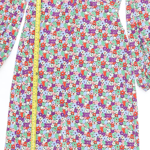 Topshop Women’s Multicoloured Floral Fit & Flare V-Neck Dress Size 10