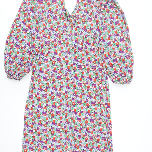 Topshop Women’s Multicoloured Floral Fit & Flare V-Neck Dress Size 10