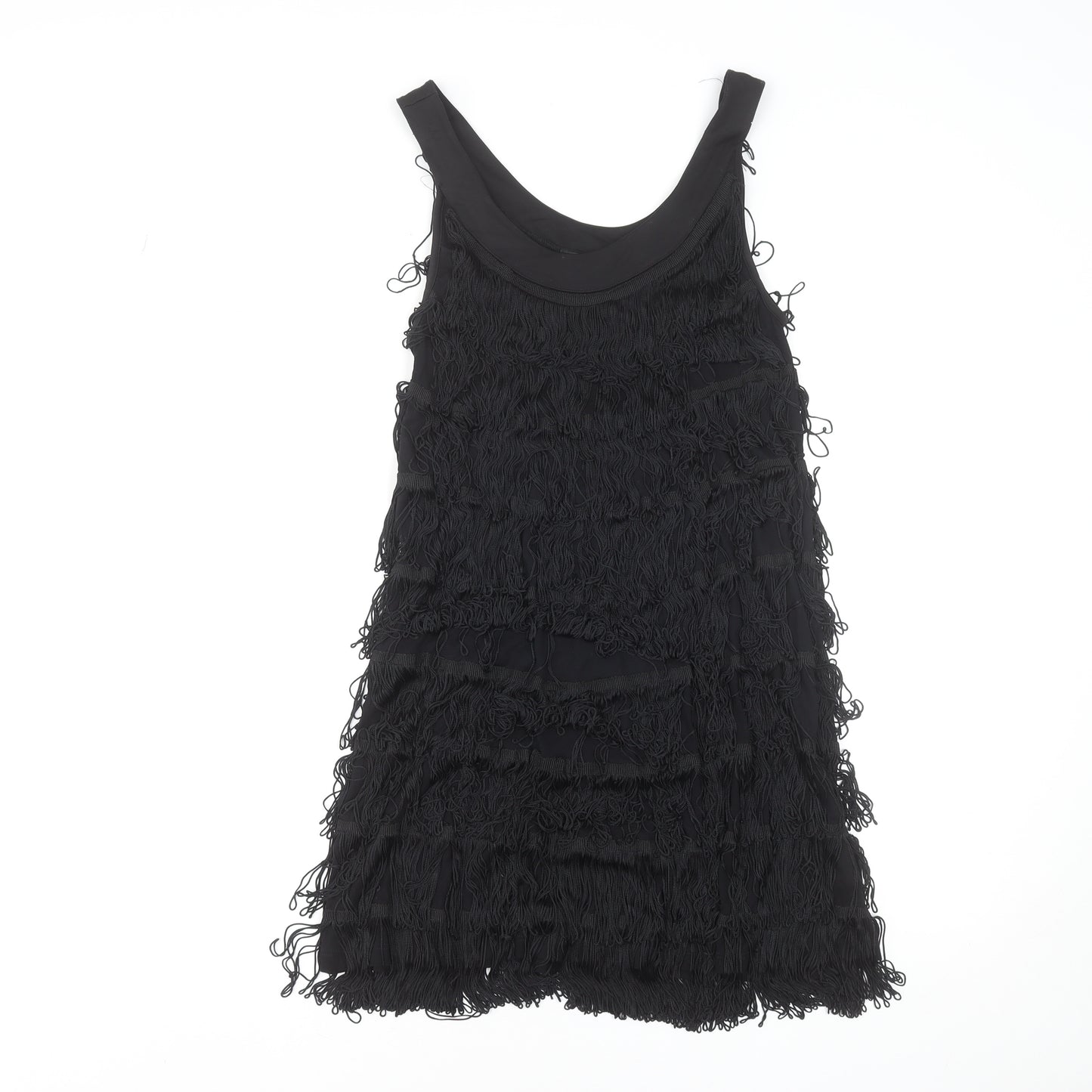 H&M Women’s Black Sleeveless Fringe Shift Dress Size S