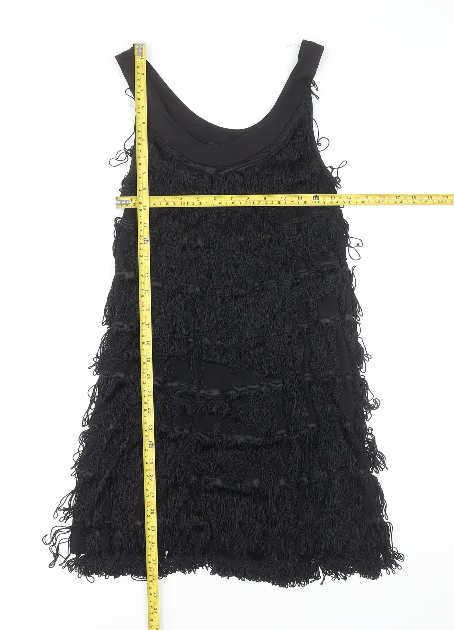 H&M Women’s Black Sleeveless Fringe Shift Dress Size S