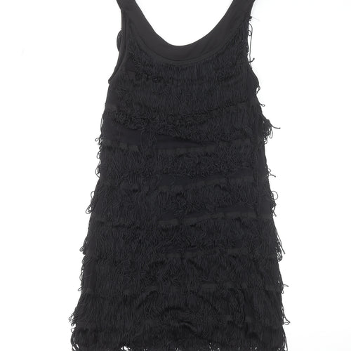H&M Women’s Black Sleeveless Fringe Shift Dress Size S