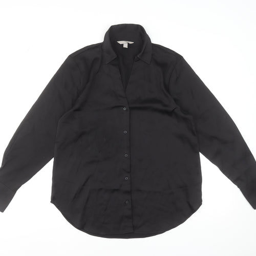 H&M Women's Black Long Sleeve Button-Up Shirt Size S Polyester Blend