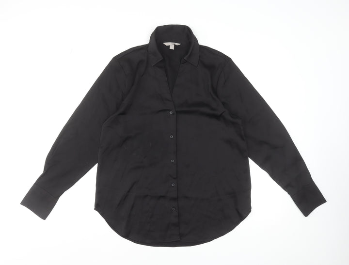H&M Women's Black Long Sleeve Button-Up Shirt Size S Polyester Blend