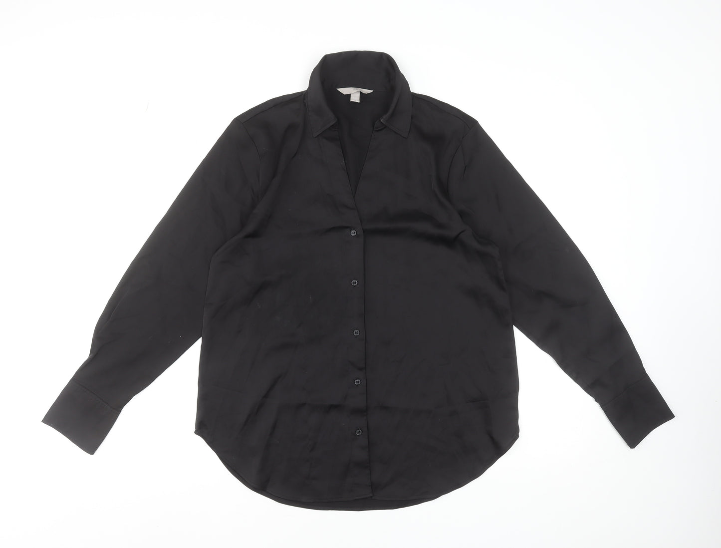 H&M Women's Black Long Sleeve Button-Up Shirt Size S Polyester Blend