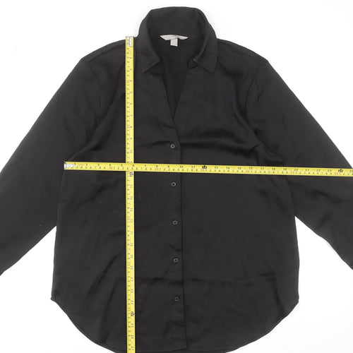 H&M Women's Black Long Sleeve Button-Up Shirt Size S Polyester Blend