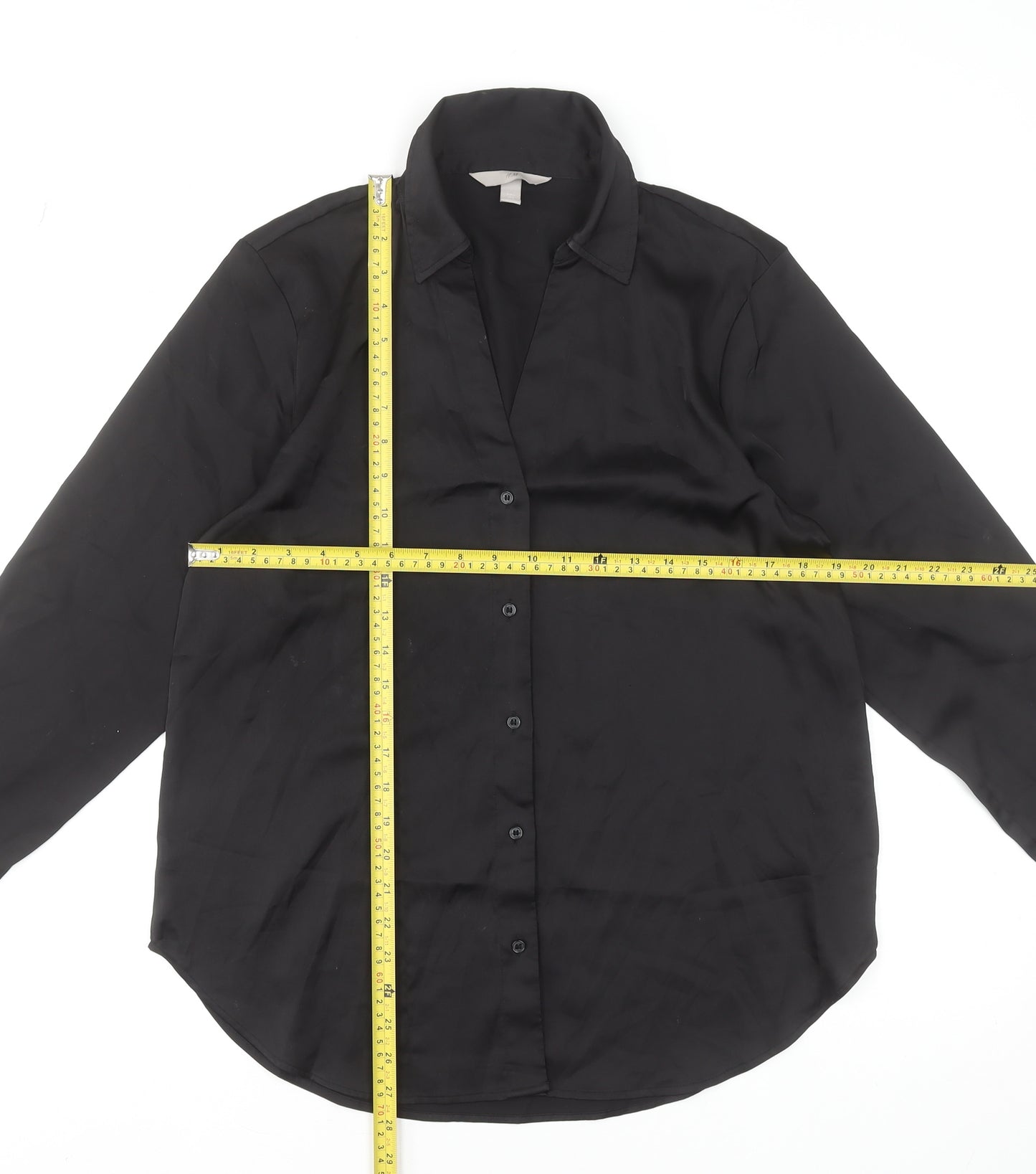H&M Women's Black Long Sleeve Button-Up Shirt Size S Polyester Blend