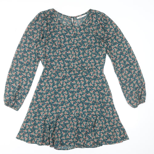 Mi Ami Women Green Floral Fit & Flare Short Dress M