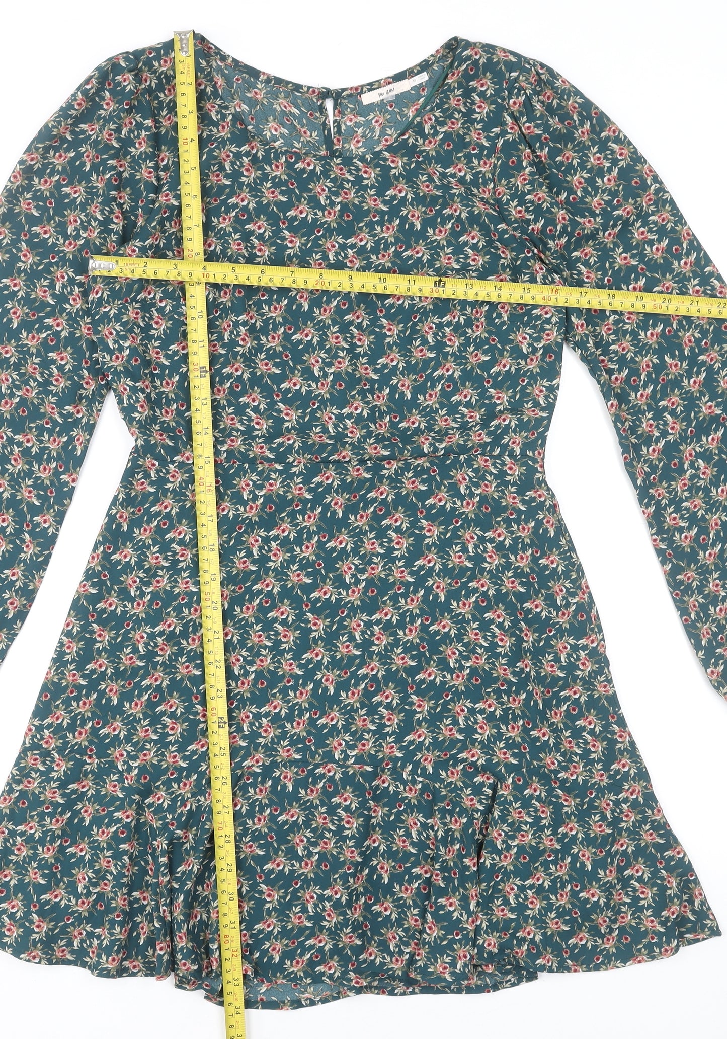 Mi Ami Women Green Floral Fit & Flare Short Dress M