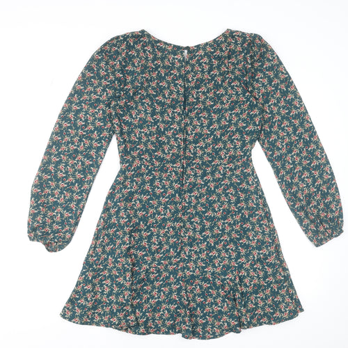Mi Ami Women Green Floral Fit & Flare Short Dress M