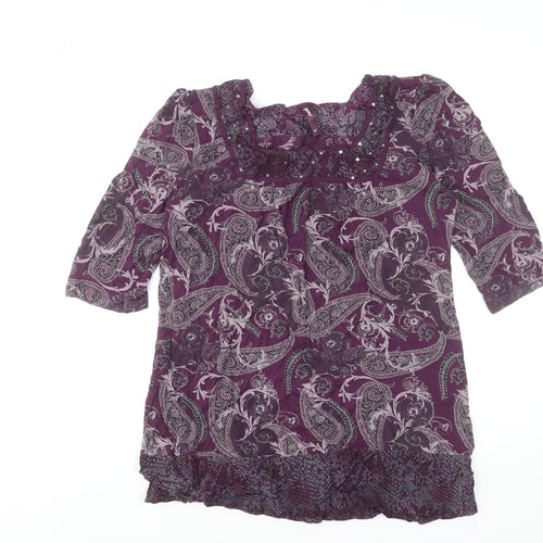 Next Women's Purple Paisley Tunic Top UK 14 Viscose 3/4 Sleeve