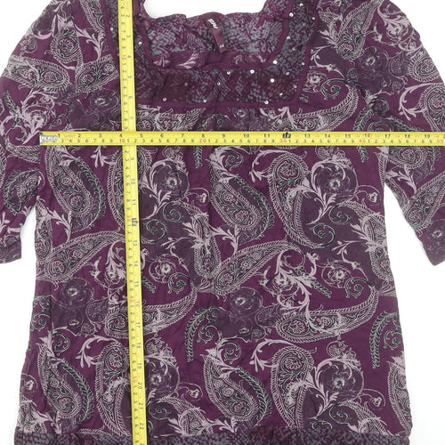Next Women's Purple Paisley Tunic Top UK 14 Viscose 3/4 Sleeve