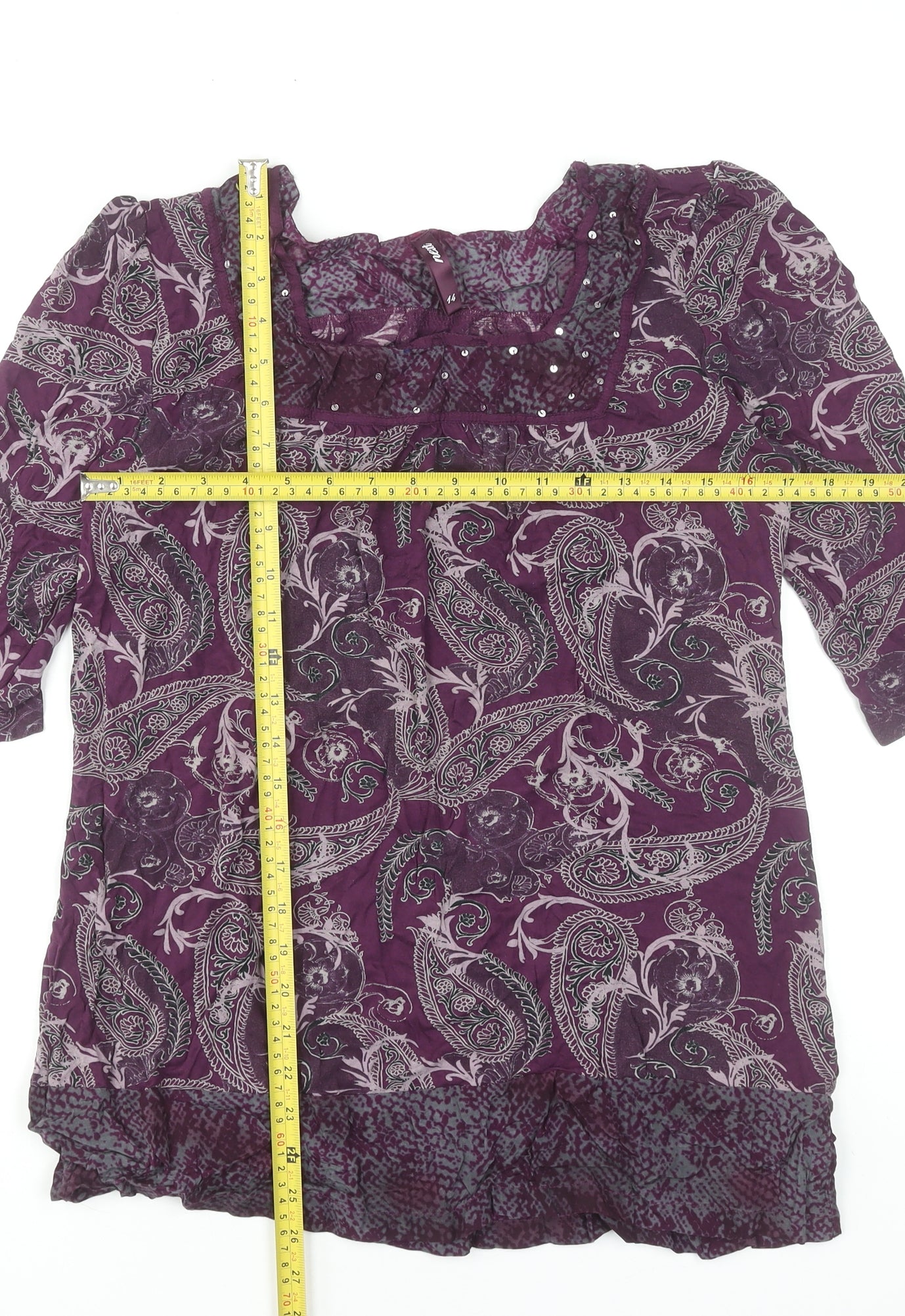 Next Women's Purple Paisley Tunic Top UK 14 Viscose 3/4 Sleeve