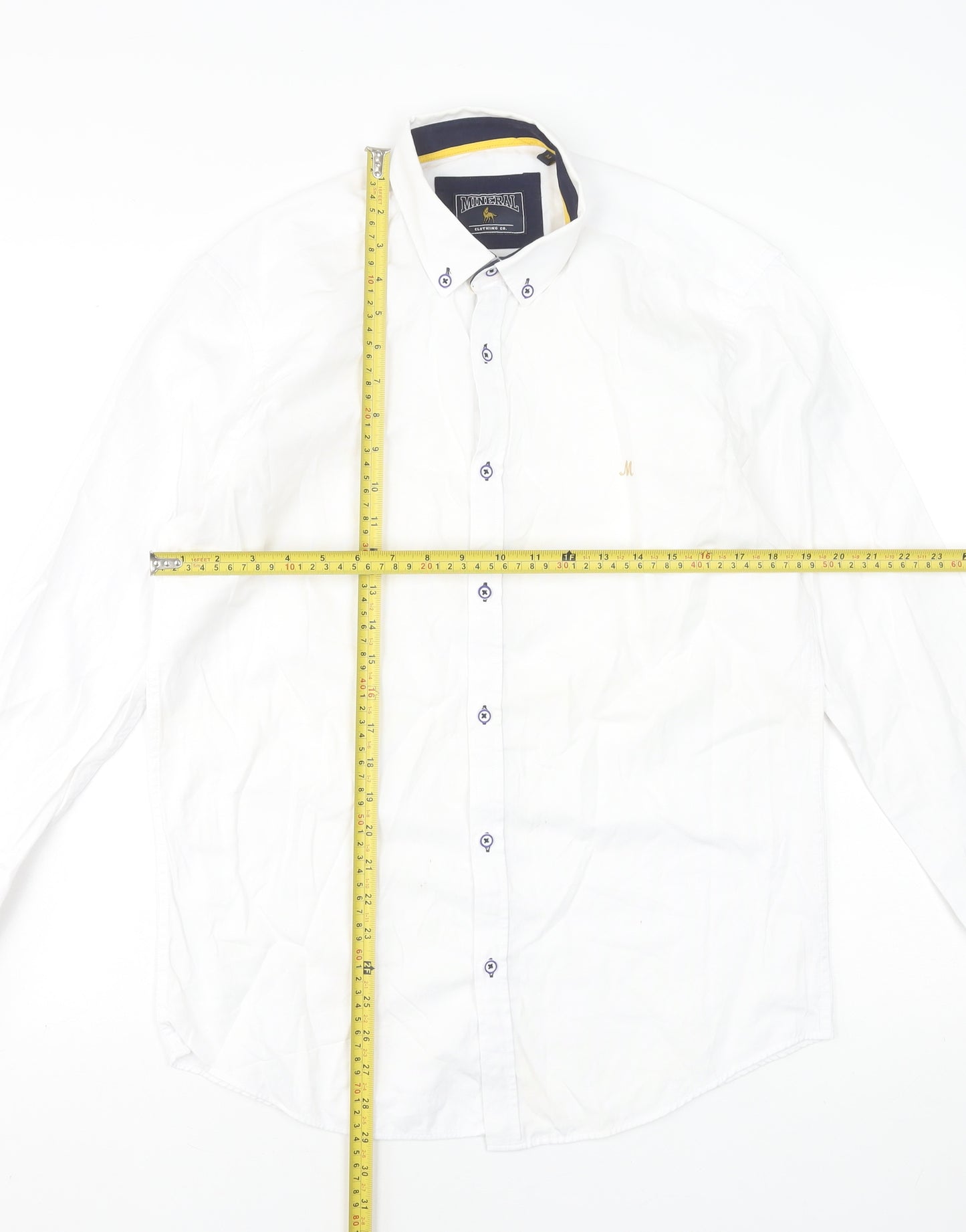 Mineral Men's White Regular Fit Long Sleeve Button-Down Formal Shirt M