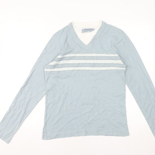 NEXT Men's Blue Striped Long Sleeve V-Neck Cotton T-Shirt Size S