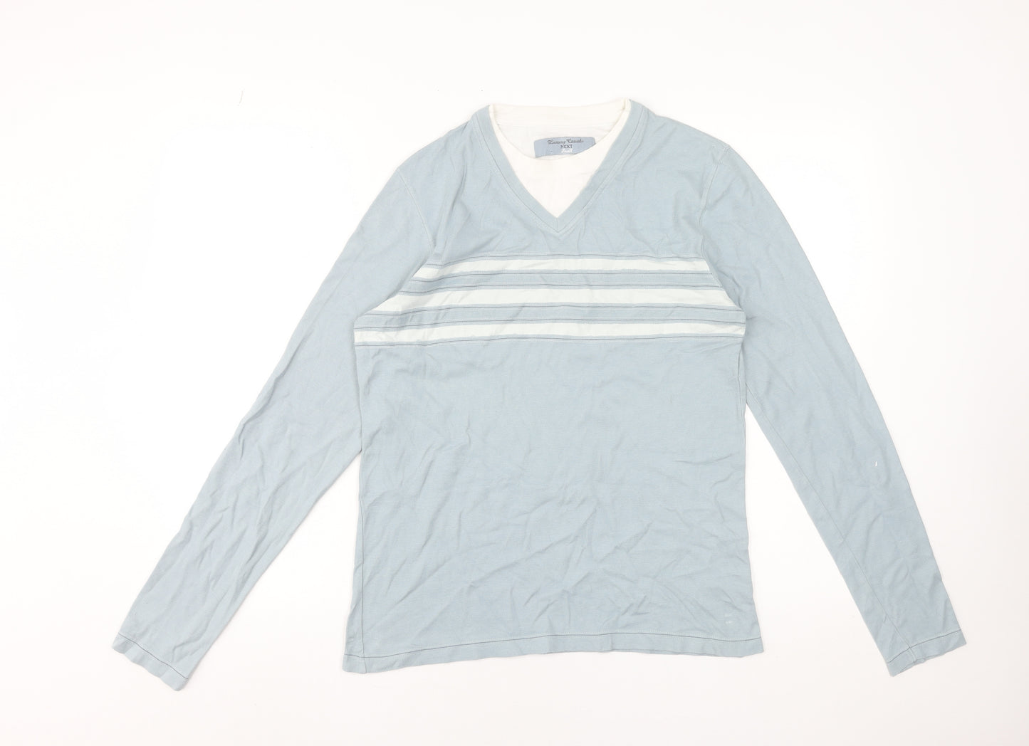 NEXT Men's Blue Striped Long Sleeve V-Neck Cotton T-Shirt Size S