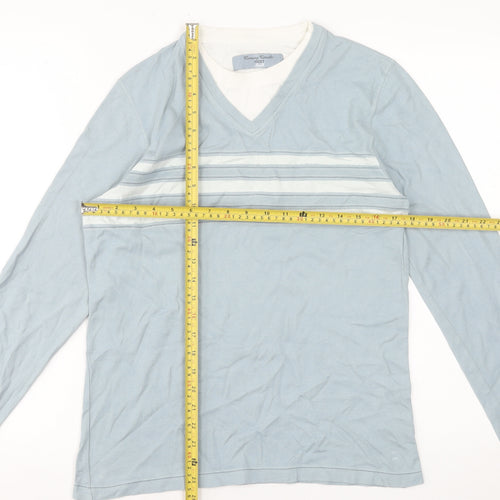 NEXT Men's Blue Striped Long Sleeve V-Neck Cotton T-Shirt Size S