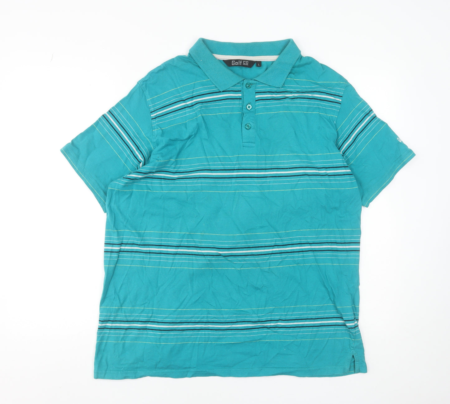 Golf Co Men's Blue Striped Cotton Polo Shirt Size L
