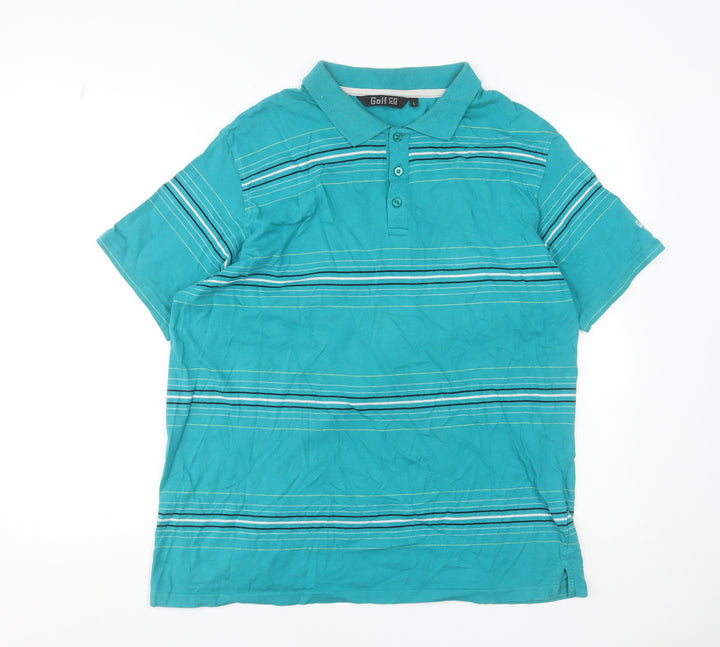 Golf Co Men's Blue Striped Cotton Polo Shirt Size L