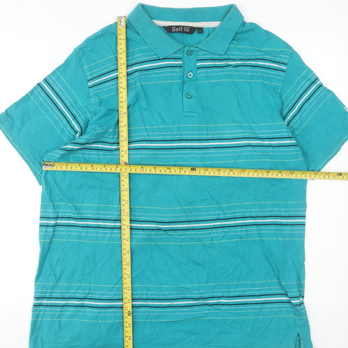 Golf Co Men's Blue Striped Cotton Polo Shirt Size L