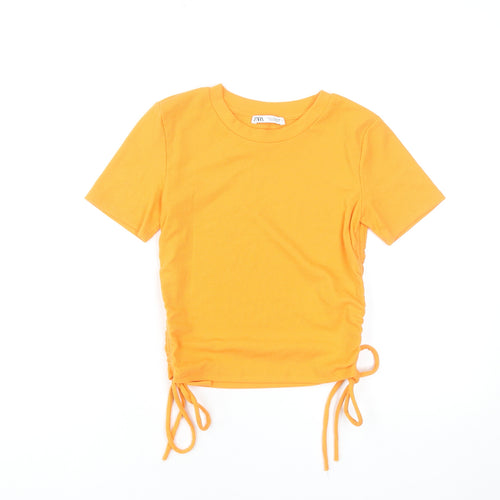 Zara Women’s Orange Cropped T-Shirt Size S Short Sleeve Drawstring