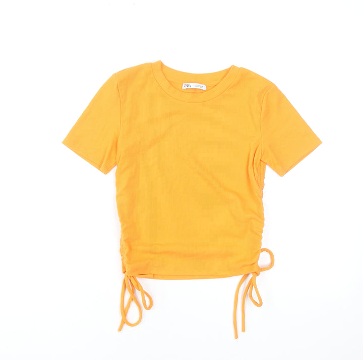 Zara Women’s Orange Cropped T-Shirt Size S Short Sleeve Drawstring