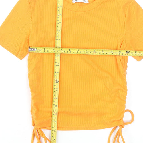 Zara Women’s Orange Cropped T-Shirt Size S Short Sleeve Drawstring
