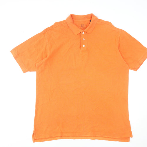 GAP Men's Orange Cotton Short Sleeve Pique Polo Shirt Size L