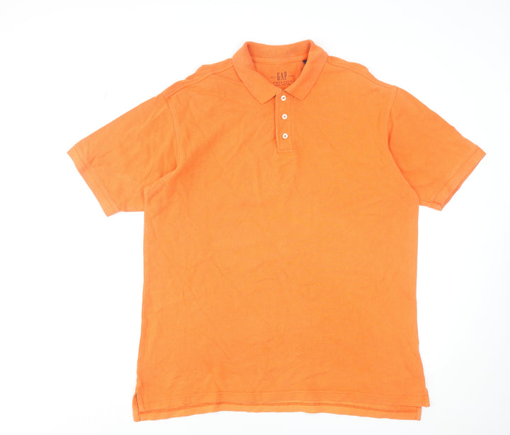 GAP Men's Orange Cotton Short Sleeve Pique Polo Shirt Size L