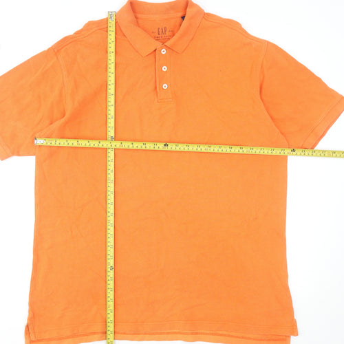 GAP Men's Orange Cotton Short Sleeve Pique Polo Shirt Size L