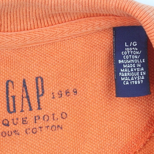 GAP Men's Orange Cotton Short Sleeve Pique Polo Shirt Size L