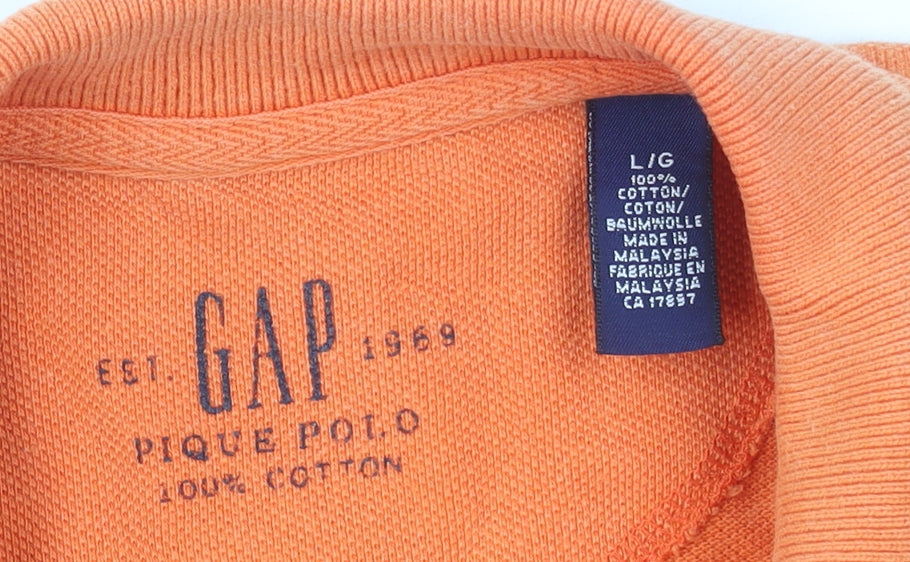 GAP Men's Orange Cotton Short Sleeve Pique Polo Shirt Size L