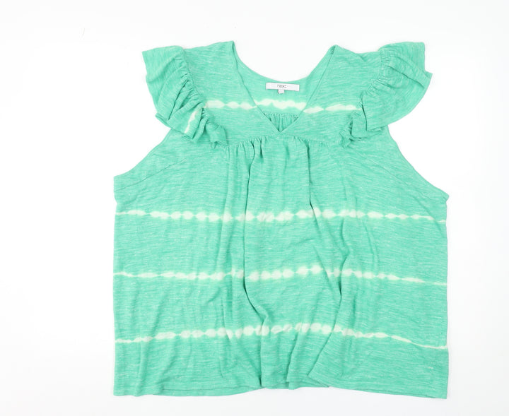 Next Women Green Sleeveless Tunic Blouse 2XL Ruffle V-Neck Summer Top