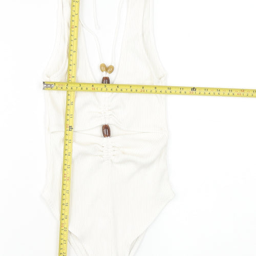 Zara Women’s Ivory Halter Ruched Ribbed Bodysuit Size S