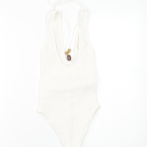 Zara Women’s Ivory Halter Ruched Ribbed Bodysuit Size S
