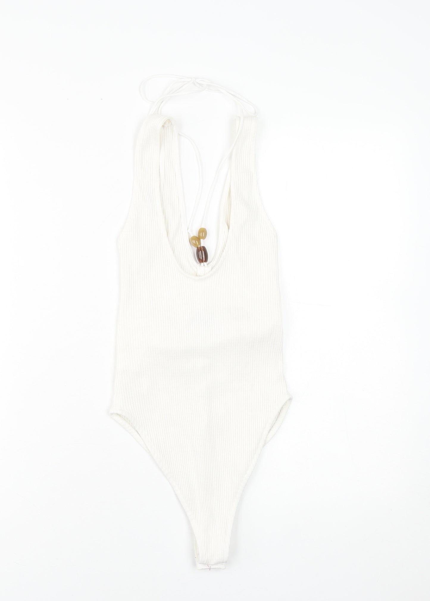 Zara Women’s Ivory Halter Ruched Ribbed Bodysuit Size S